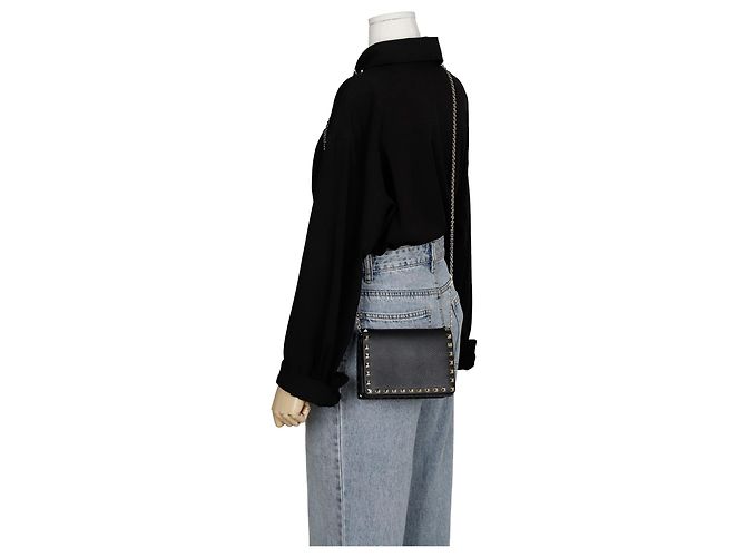 Valentino Borsa a tracolla incrociata Rockstud Mini con catena Nero - vista 11