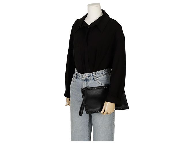 Valentino Clutch con tracolla Rockstud Nero - vista 11