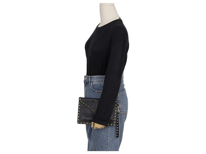 Valentino Clutch con tracolla Rockstud Nero - vista 11