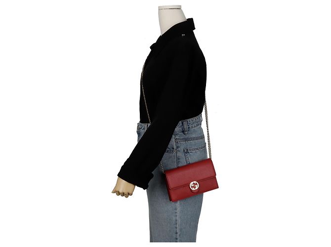Gucci Roter Mini-Leder-Wallet mit Kette - Ansicht 10
