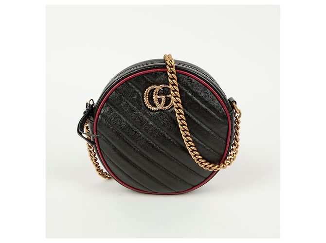 Gucci Borsa a tracolla rotonda mini GG Marmont Nero - vista 2