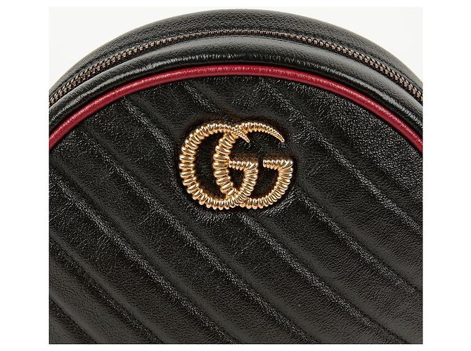 Gucci Borsa a tracolla rotonda mini GG Marmont Nero - vista 3