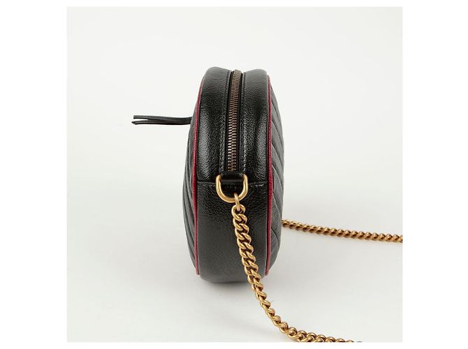 Gucci Borsa a tracolla rotonda mini GG Marmont Nero - vista 5