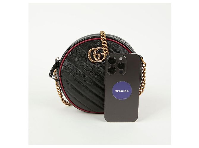 Gucci Borsa a tracolla rotonda mini GG Marmont Nero - vista 7