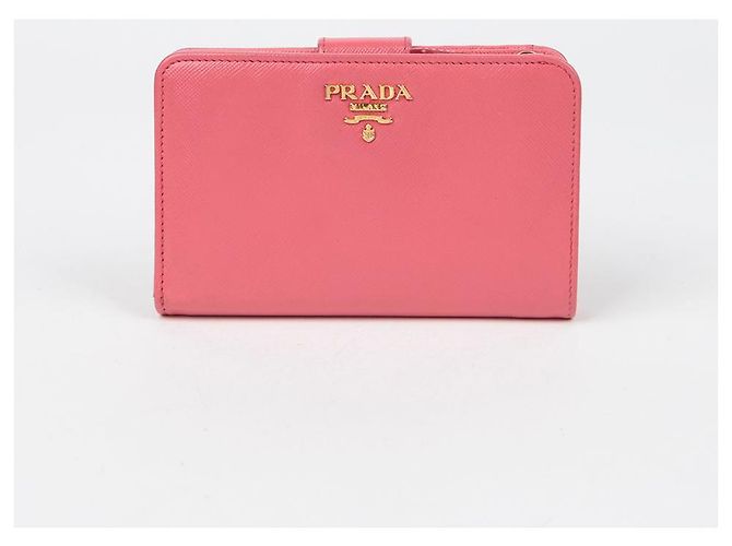 Saffiano Prada Billetera compacta con logo de metal Rosa - vista 2