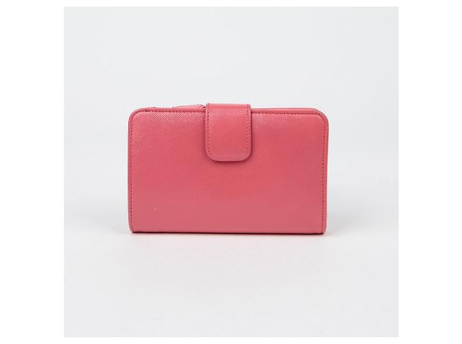 Saffiano Prada Billetera compacta con logo de metal Rosa - vista 4