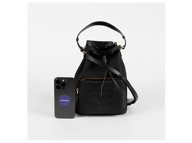 Prada Große Schultertasche Duet Bucket Schwarz - Ansicht 13