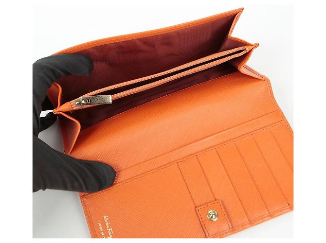 Salvatore Ferragamo Cartera larga Gancini Naranja - vista 13