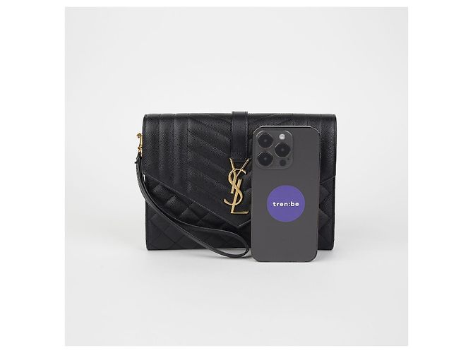 Saint Laurent Bolsillo Envelope Matelassé Mix Negro - vista 7