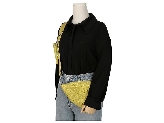 Prada Borsa a tracolla triangolare in rafia Verde - vista 12