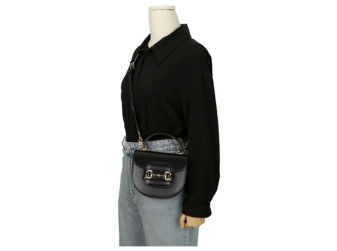 Gucci Borsa mini a mano Horsebit con manico e tracolla Nero - vista 13