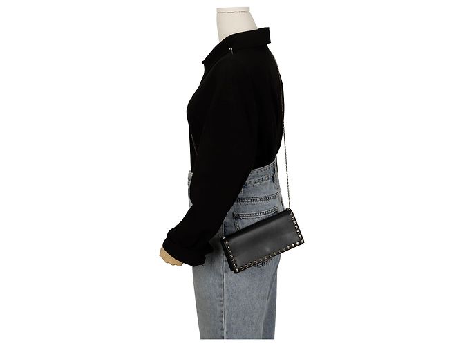 Valentino Borsa a tracolla Rockstud WOC con catena Nero - vista 13
