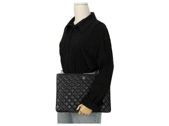 Chanel Clutch Classica Grande in Pelle Caviar Blu - vista 11