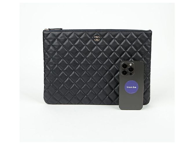 Chanel Clutch Classica Grande in Pelle Caviar Blu - vista 9