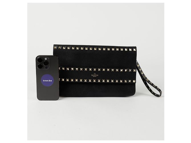 Valentino Clutch con tracolla pieghevole Rockstud Nero - vista 10