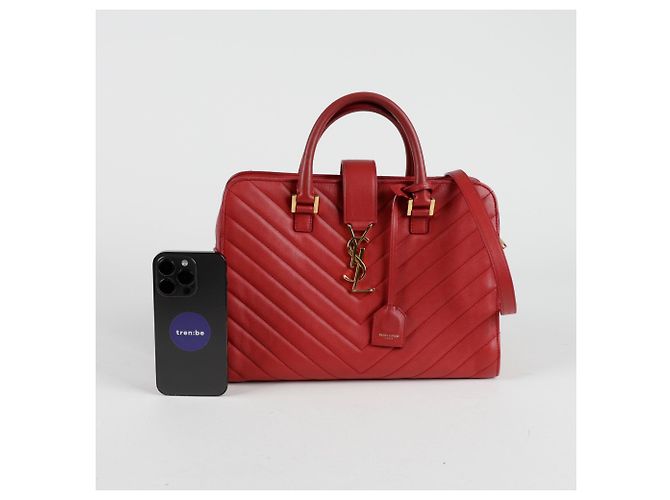 Saint Laurent Borsa tote piccola Chevron Rosso - vista 12