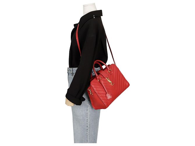Saint Laurent Borsa tote piccola Chevron Rosso - vista 14
