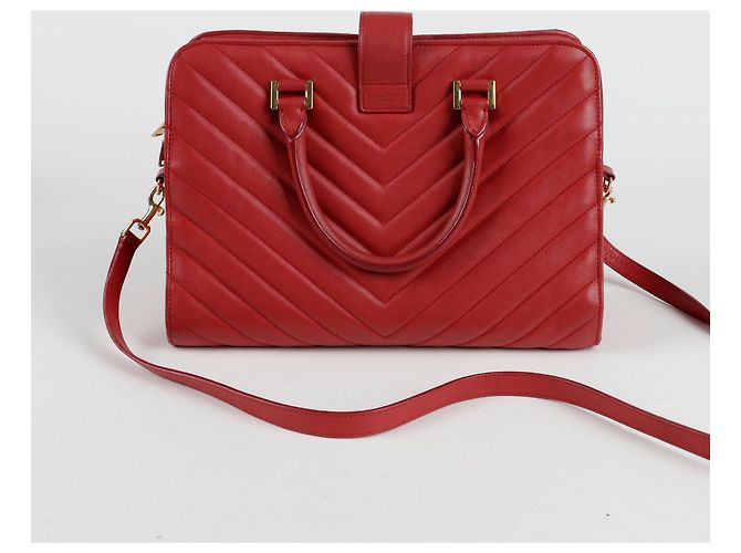 Saint Laurent Borsa tote piccola Chevron Rosso - vista 6