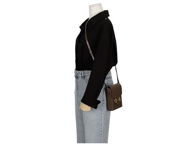 Gucci Borsa a spalla mini Horsebit Marrone - vista 12