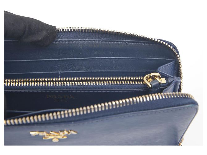 Prada Langer Geldbeutel mit Metall-Logo Blau - Ansicht 13