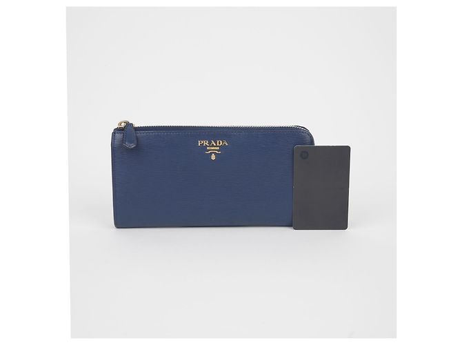 Prada Langer Geldbeutel mit Metall-Logo Blau - Ansicht 14