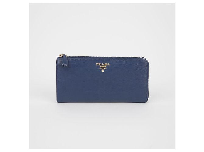 Prada Langer Geldbeutel mit Metall-Logo Blau - Ansicht 2