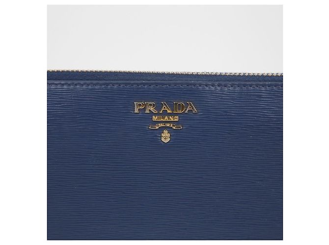 Prada Langer Geldbeutel mit Metall-Logo Blau - Ansicht 3
