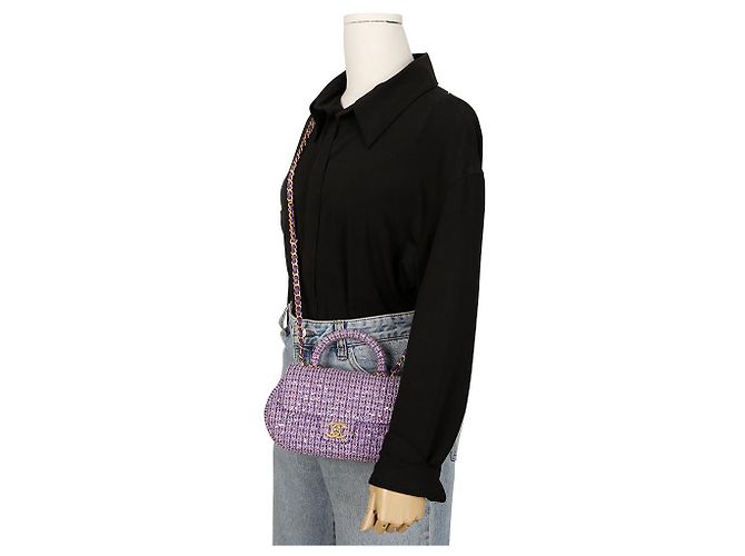 Chanel Borsa a spalla piccola CC Logo Porpora - vista 10