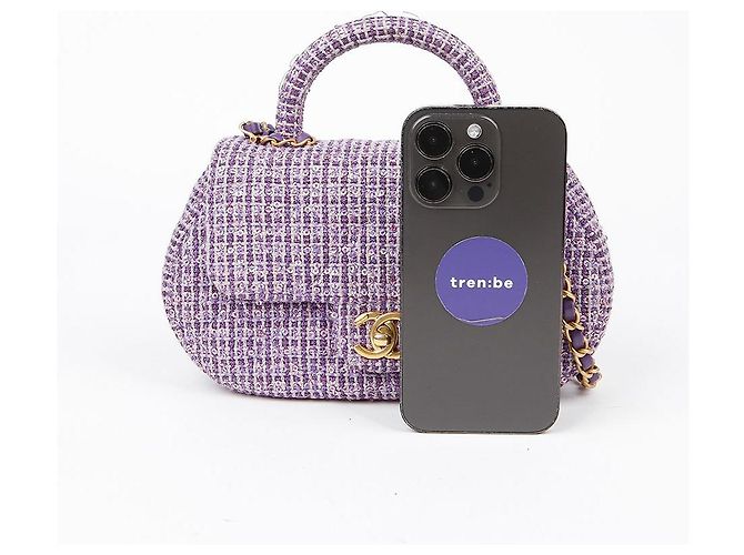 Chanel Borsa a spalla piccola CC Logo Porpora - vista 7