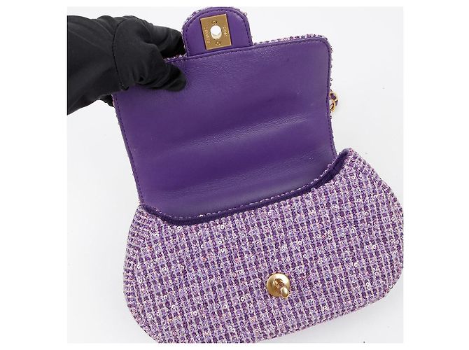 Chanel Borsa a spalla piccola CC Logo Porpora - vista 8