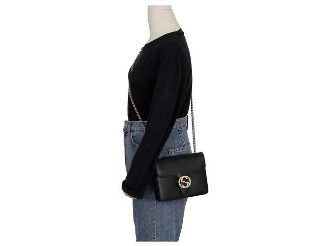 Gucci Borsa a tracolla con catena intrecciata Nero - vista 12