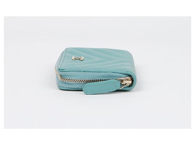 Chanel Portafoglio con zip classico in pelle caviar Verde - vista 4