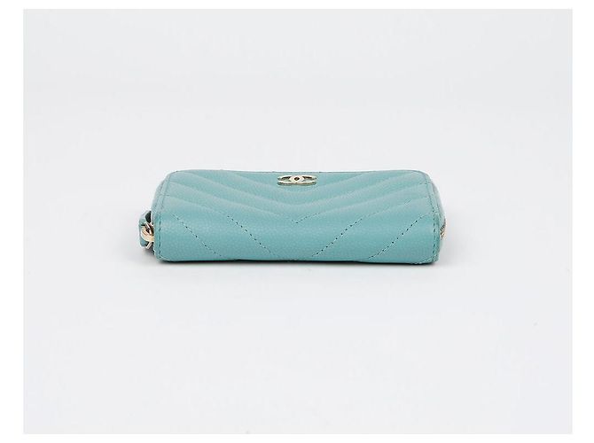 Chanel Portafoglio con zip classico in pelle caviar Verde - vista 5