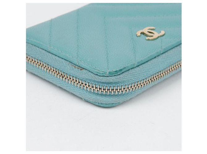 Chanel Portafoglio con zip classico in pelle caviar Verde - vista 7