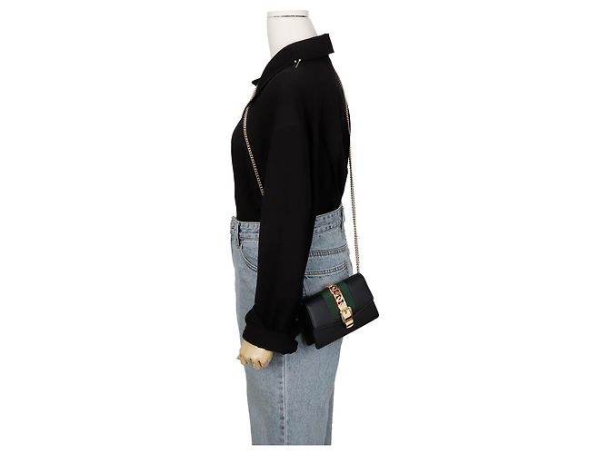 Gucci Borsa a tracolla incrociata Silvi Super Mini Chain Nero - vista 10