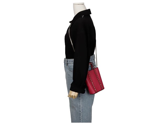 Valentino Borsa a Spalla Rockstud Chain Tote Rosa - vista 9