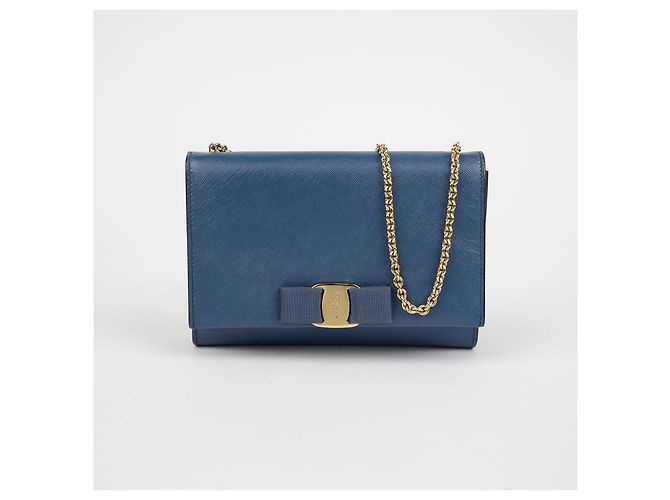 Salvatore Ferragamo Borsa a tracolla incrociata Genie Barrel Bow Blu - vista 2