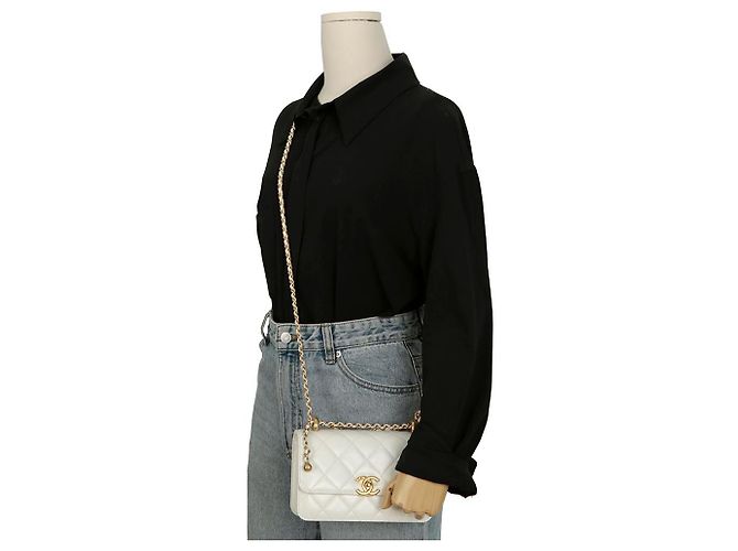 Chanel Borsa a tracolla mini flap con logo CC Bianco - vista 10