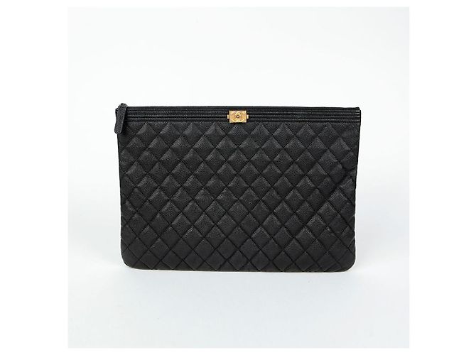Chanel Clutch Grande in Pelle Caviar Boy Nero - vista 2