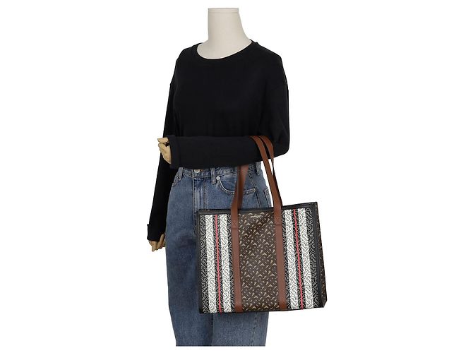 Burberry Borsa a spalla con strisce monogrammate Marrone - vista 9