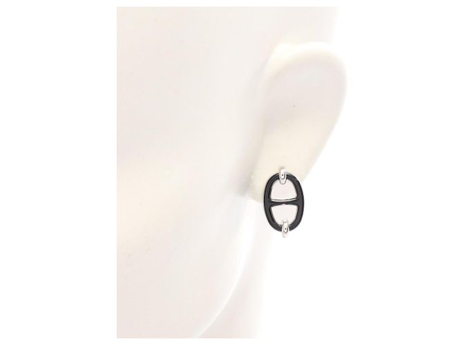 Pendientes Mini Maillon Hermès Negro Plata - vista 4