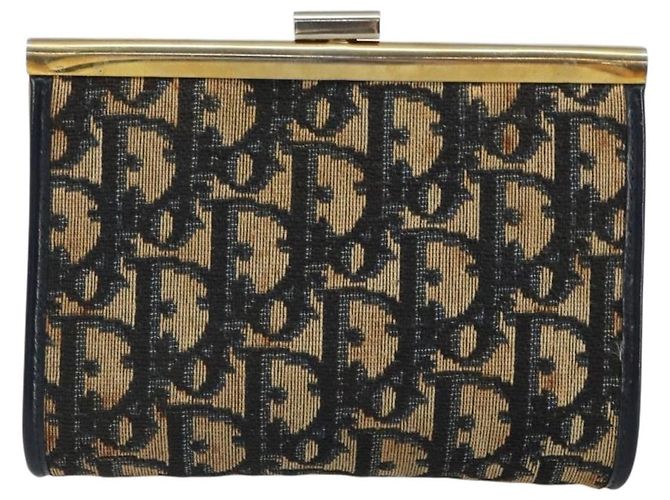Pochette in tela Trotter Christian Dior Blu Navy Oro Auth 163016 - vista 2