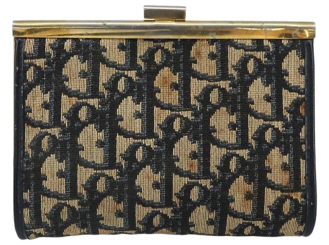 Pochette in tela Trotter Christian Dior Blu Navy Oro Auth 163016 - vista 3
