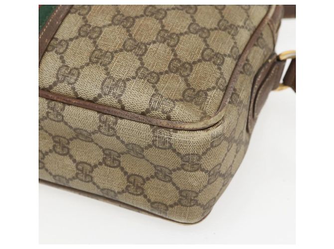 Borsa a Spalla GUCCI GG Supreme Web Sherry Line PVC Beige Oro Auth 158516 D'oro - vista 10