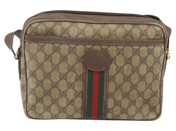Borsa a Spalla GUCCI GG Supreme Web Sherry Line PVC Beige Oro Auth 158516 D'oro - vista 2