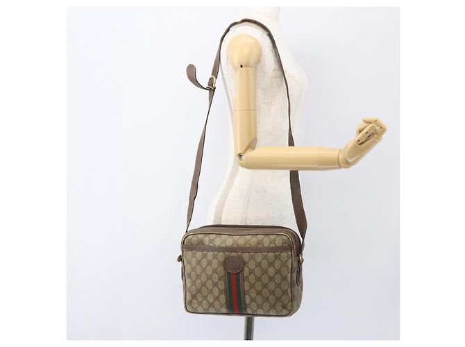 Borsa a Spalla GUCCI GG Supreme Web Sherry Line PVC Beige Oro Auth 158516 D'oro - vista 25