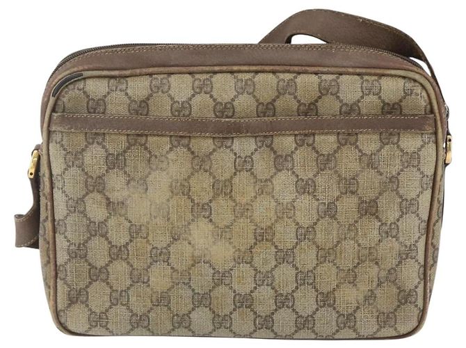 Borsa a Spalla GUCCI GG Supreme Web Sherry Line PVC Beige Oro Auth 158516 D'oro - vista 3
