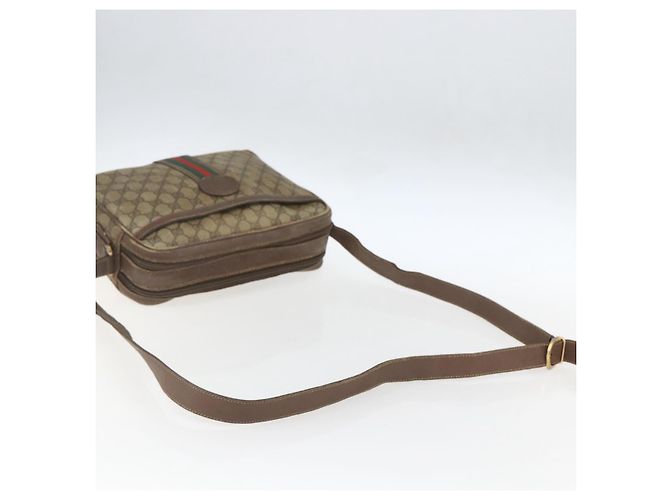 Borsa a Spalla GUCCI GG Supreme Web Sherry Line PVC Beige Oro Auth 158516 D'oro - vista 7
