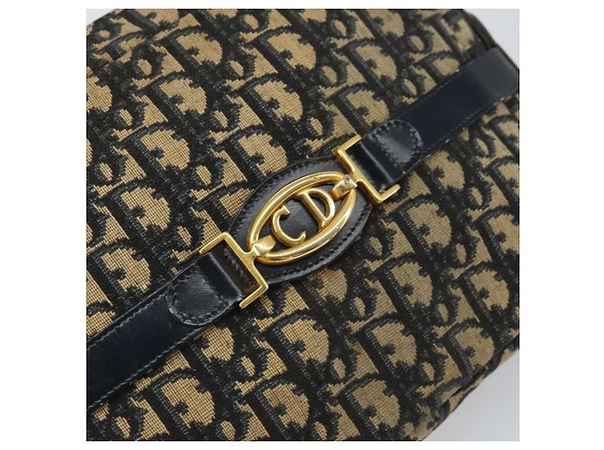 Borsa a Spalla in Tela Trotter Christian Dior Blu Navy Oro Auth 162249 D'oro - vista 14