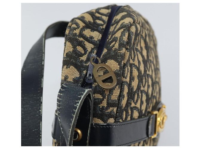 Borsa a Spalla in Tela Trotter Christian Dior Blu Navy Oro Auth 162249 D'oro - vista 15